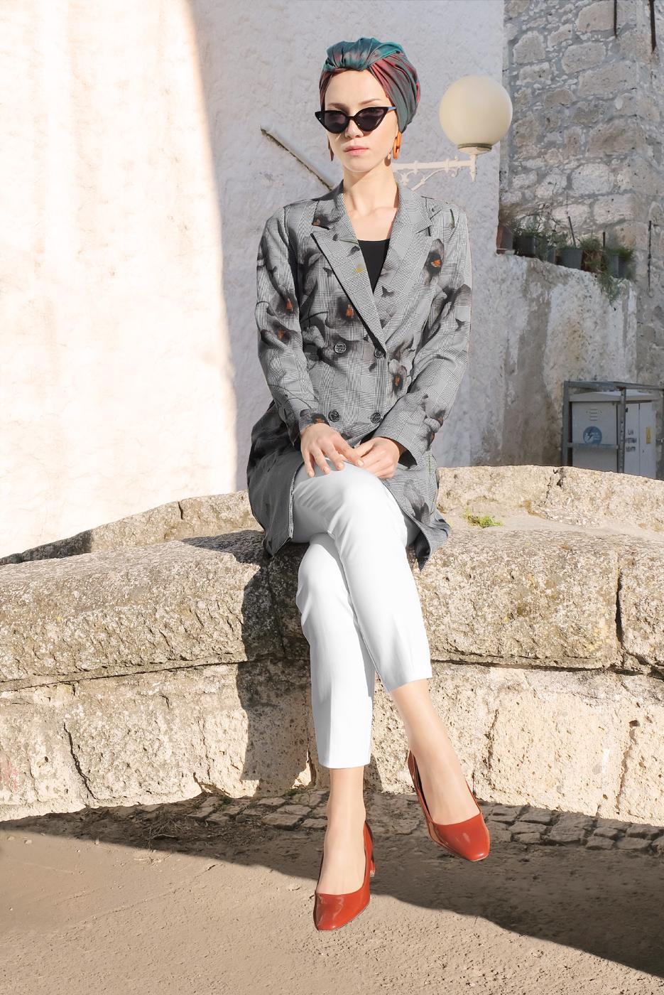 Hijab clothing BLACK ALVINA PRINTED DOUBLE-BREASTED JACKET 4961 