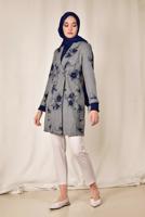 Tesettür giyim SİYAH ALVİNA EKOSE ÇİÇEK DESENLİ KLASİK CEKET 4961