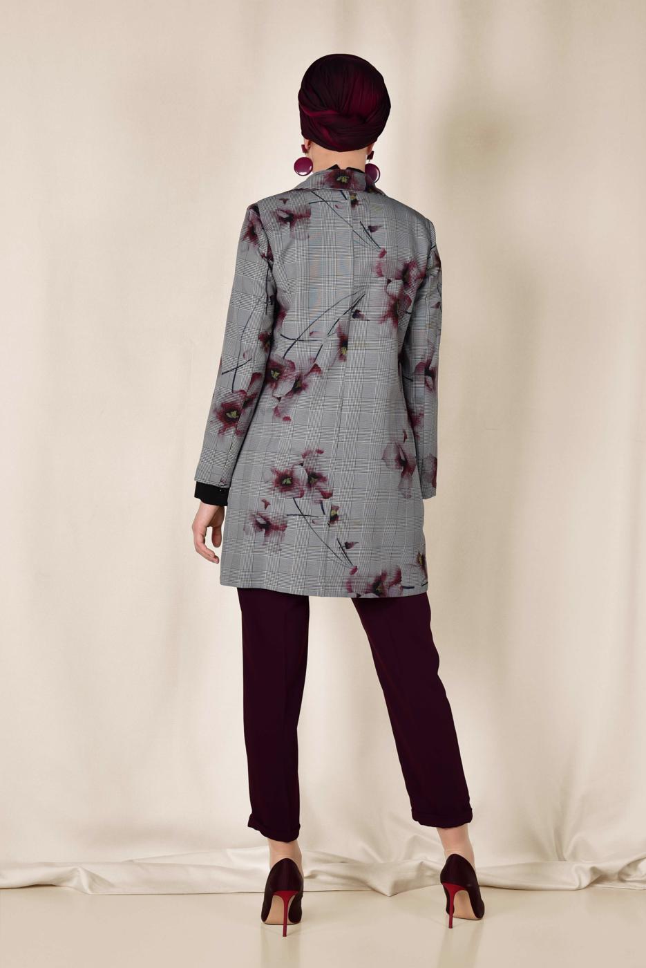 Tesettür giyim SİYAH ALVİNA EKOSE ÇİÇEK DESENLİ KLASİK CEKET 4961