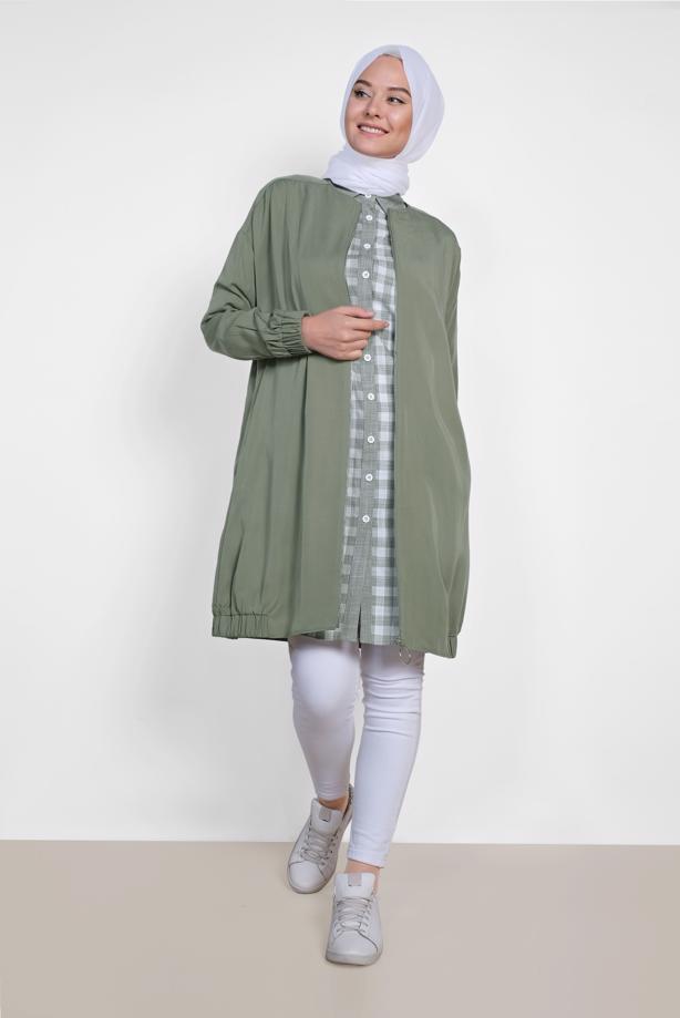 Tesettür giyim HAKİ ALVİNA BELİ BÜZGÜLÜ GİYÇIK 4972 - TRENDTESETTÜR