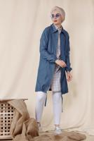 Tesettür giyim LACİVERT ALVİNA ETEK UCU BÜZGÜ BAĞCIKLI TRENÇKOT 4984