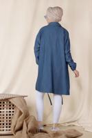 Tesettür giyim LACİVERT ALVİNA ETEK UCU BÜZGÜ BAĞCIKLI TRENÇKOT 4984