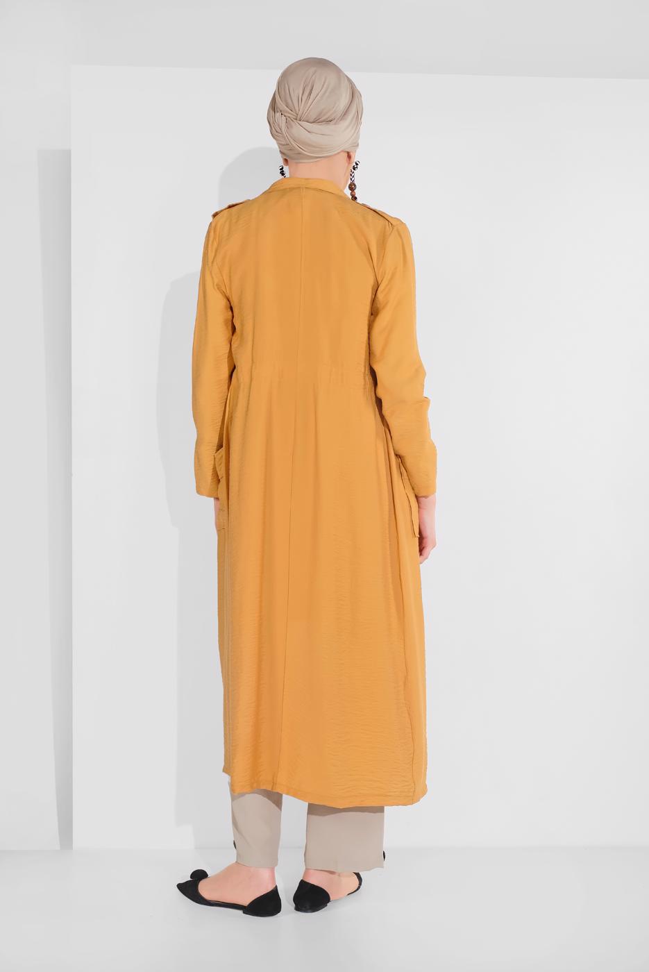 Tesettür giyim TURUNCU BELDEN BÜZGÜLÜ CEPLİ GİYÇIK 5275
