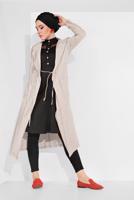 Tesettür giyim BEJ BELDEN BÜZGÜLÜ CEPLİ GİYÇIK 5275