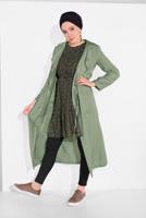 Tesettür giyim YEŞİL BELDEN BÜZGÜLÜ CEPLİ GİYÇIK 5275