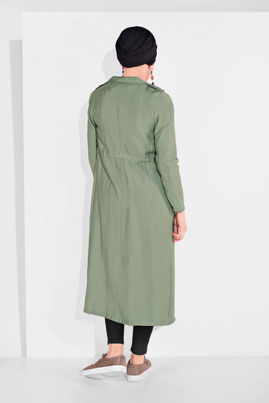 Tesettür giyim YEŞİL BELDEN BÜZGÜLÜ CEPLİ GİYÇIK 5275