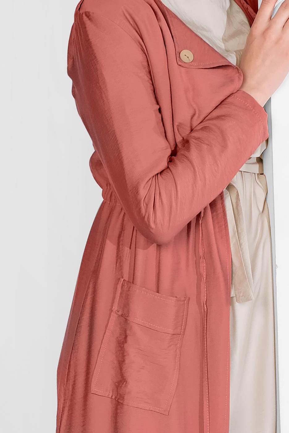Tesettür giyim PEMBE BELDEN BÜZGÜLÜ CEPLİ GİYÇIK 5275