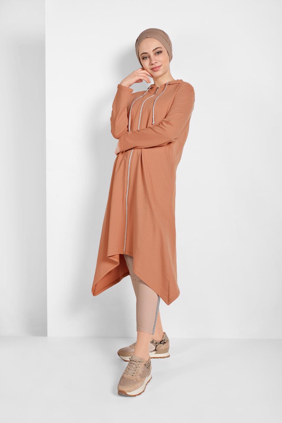 Tesettür giyim KAHVE FERMUARLI EŞOFMAN CEKET 5329