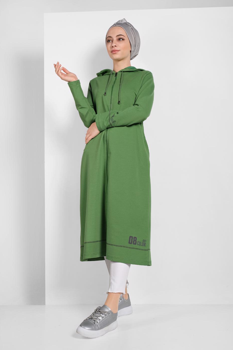 Vêtements hijab VERT VESTE ZIPPÉE À CAPUCHE 5629 