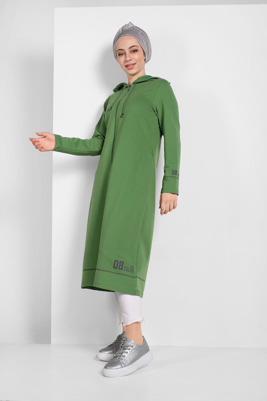 Vêtements hijab VERT VESTE ZIPPÉE À CAPUCHE 5629 