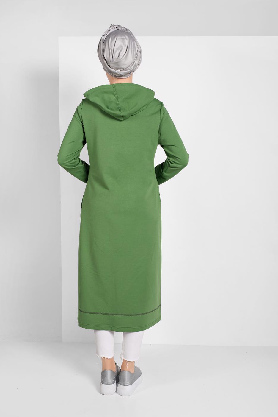Vêtements hijab VERT VESTE ZIPPÉE À CAPUCHE 5629 