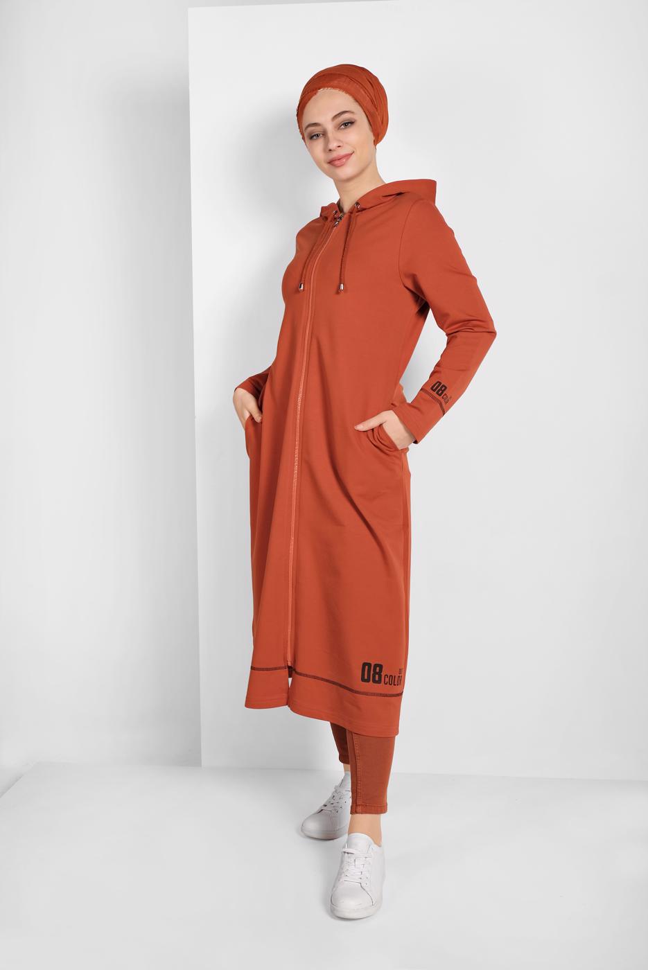 Vêtements hijab BRUN VESTE ZIPPÉE À CAPUCHE 5629 