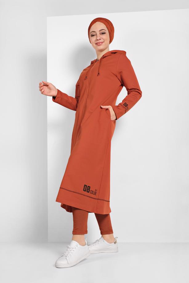 Tesettür giyim KAHVE KAPÜŞONLU CEKET 5629 - TRENDTESETTÜR