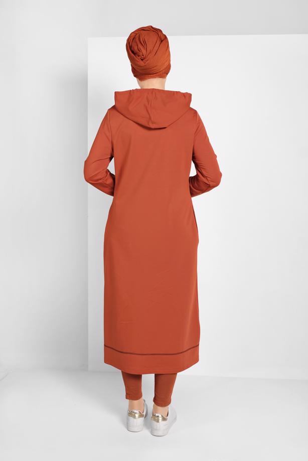 Tesettür giyim KAHVE KAPÜŞONLU CEKET 5629 - TRENDTESETTÜR