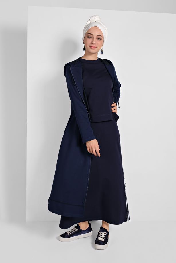 Tesettür giyim LACİVERT KAPÜŞONLU CEKET 5629 - TRENDTESETTÜR