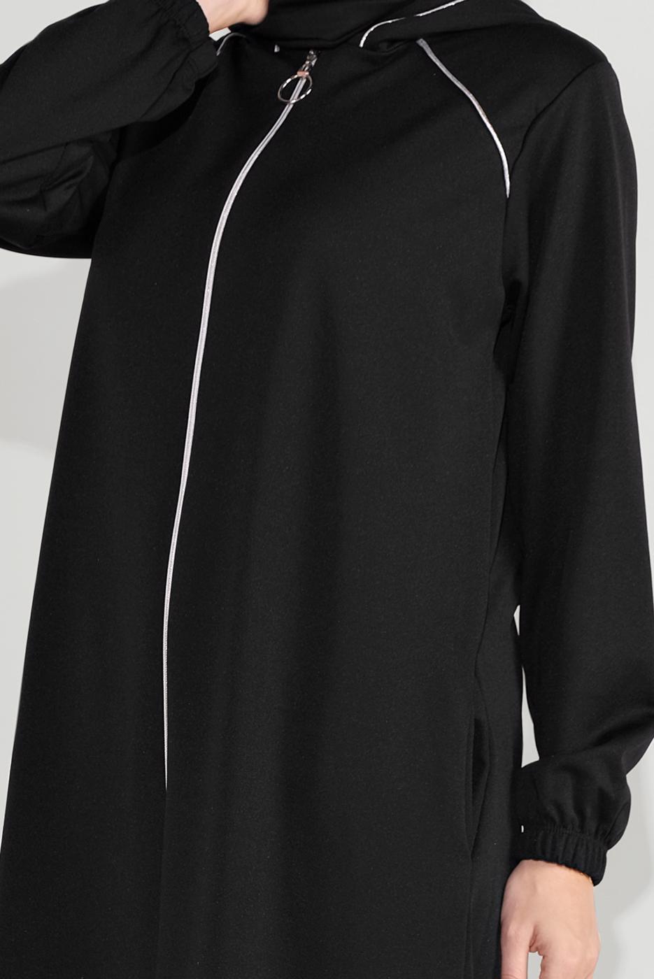 Hijab clothing BLACK ZIPPED HOODED JACKET 6036