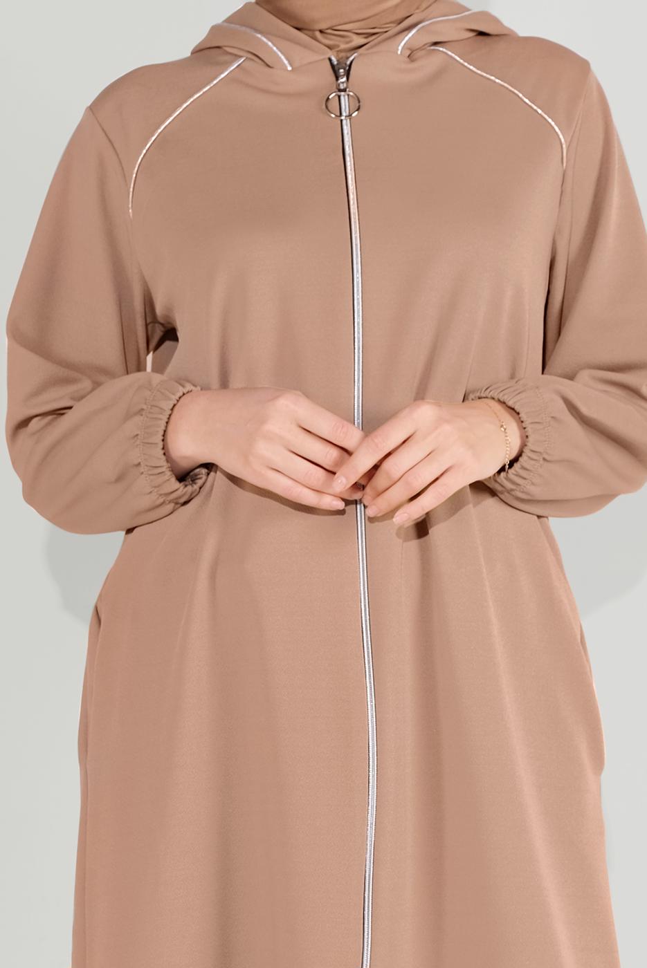 Vêtements hijab BRUN VESTE SPORT ZIPPÉE À CAPUCHE 6036 