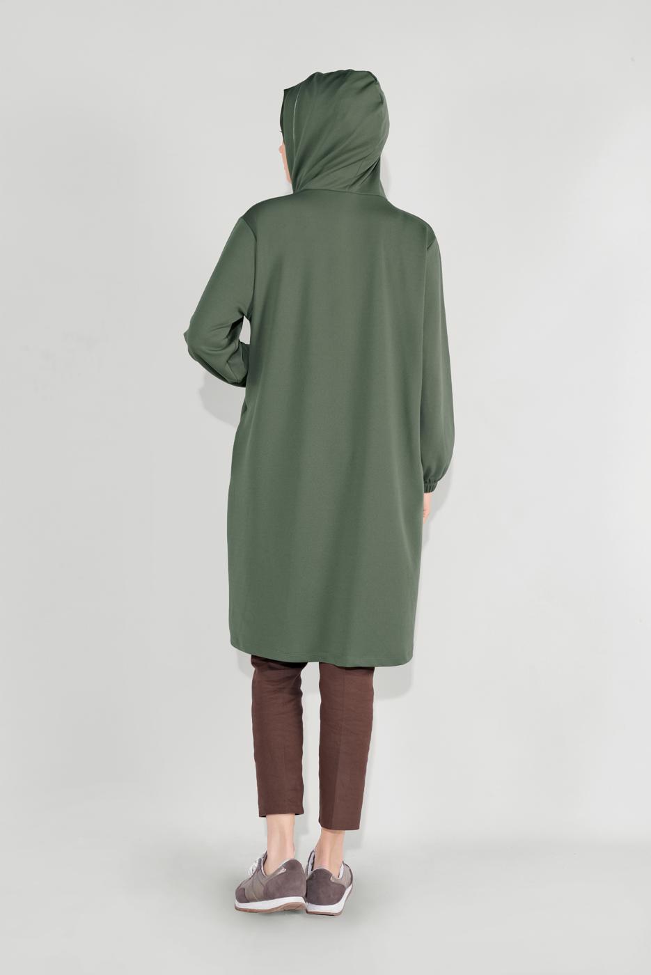 Hijab clothing GREEN ZIPPED HOODED JACKET 6036