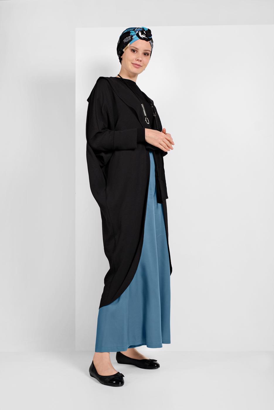 Tesettür giyim SİYAH SALAŞ KESİM BAĞLAMALI CEKET 6039