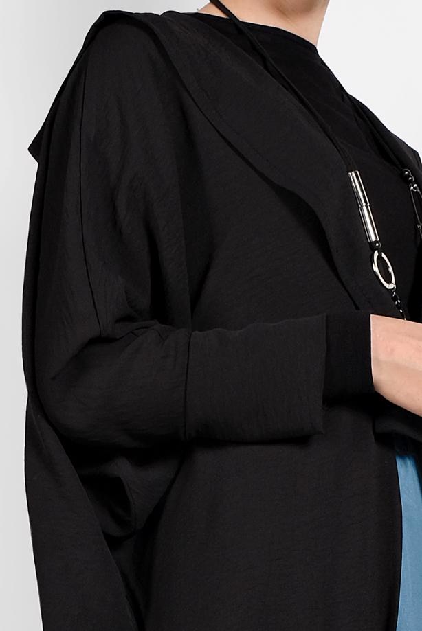 Tesettür giyim SİYAH SALAŞ KESİM BAĞLAMALI CEKET 6039 - TRENDTESETTÜR