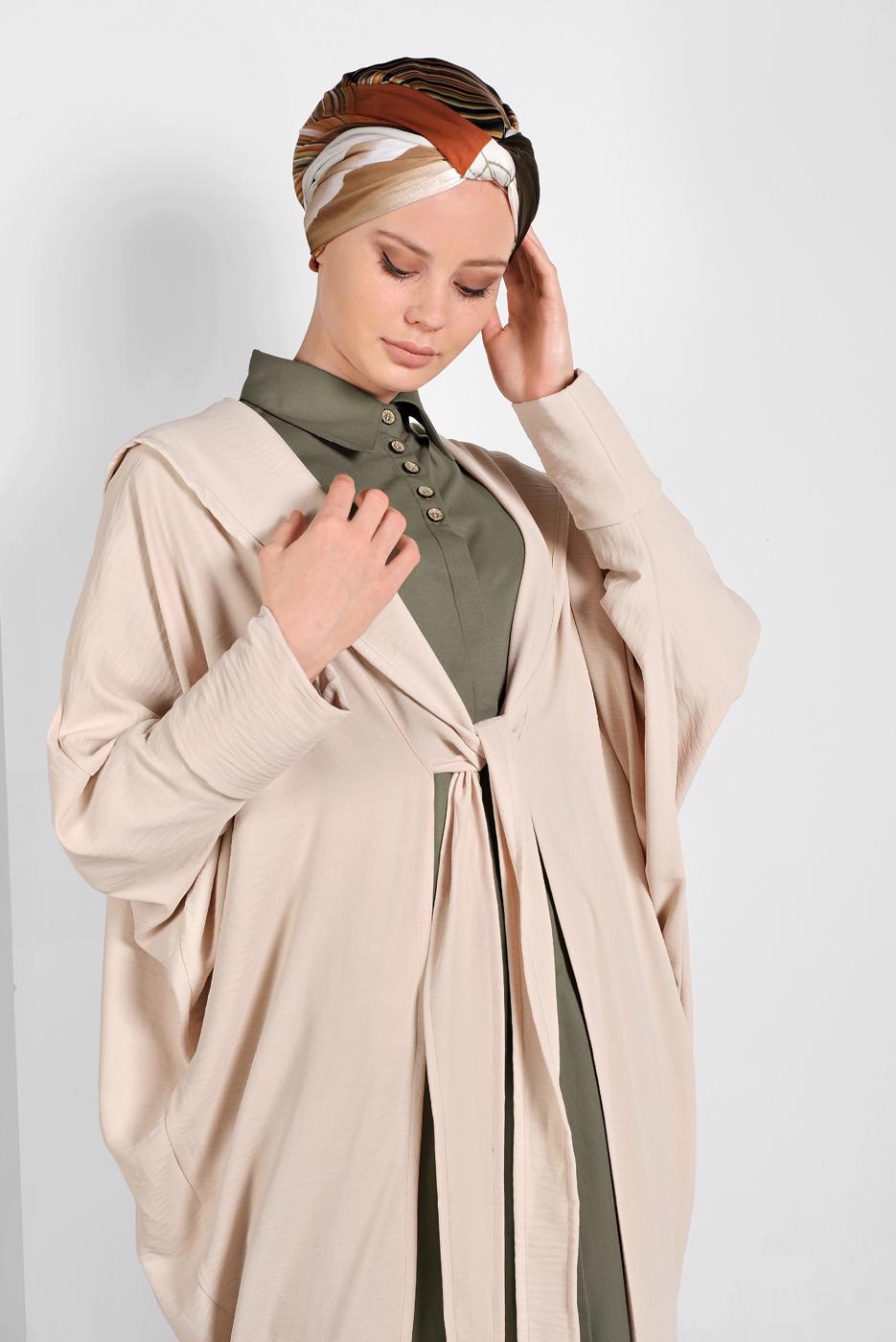Hijab clothing BEIGE FLOWING TIE-FRONT JACKET 6039 