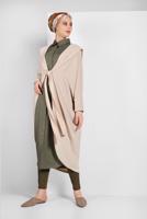 Hijab clothing BEIGE FLOWING TIE-FRONT JACKET 6039 