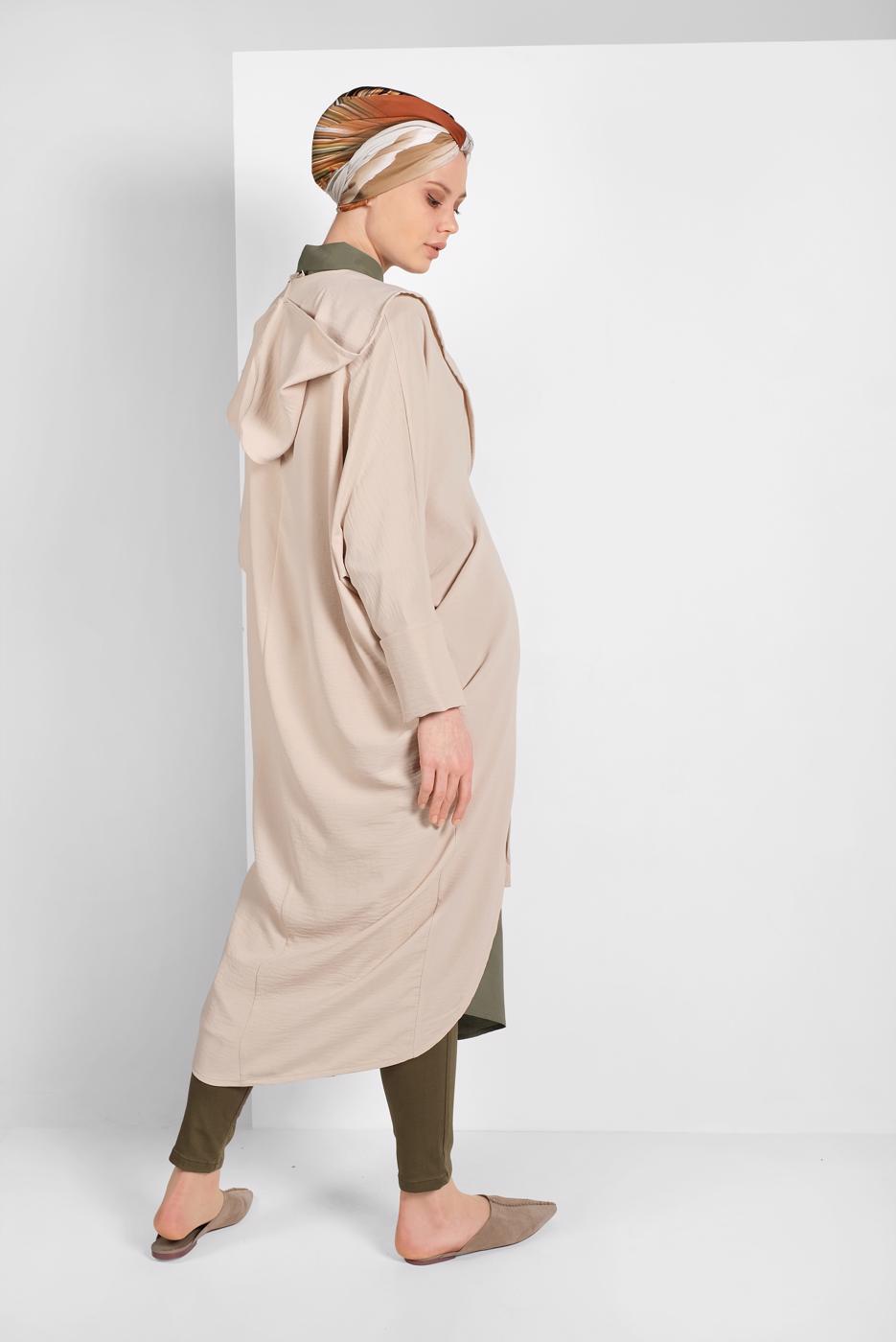 Hijab clothing BEIGE FLOWING TIE-FRONT JACKET 6039 