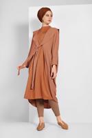 Tesettür giyim KAHVE SALAŞ KESİM BAĞLAMALI CEKET 6039