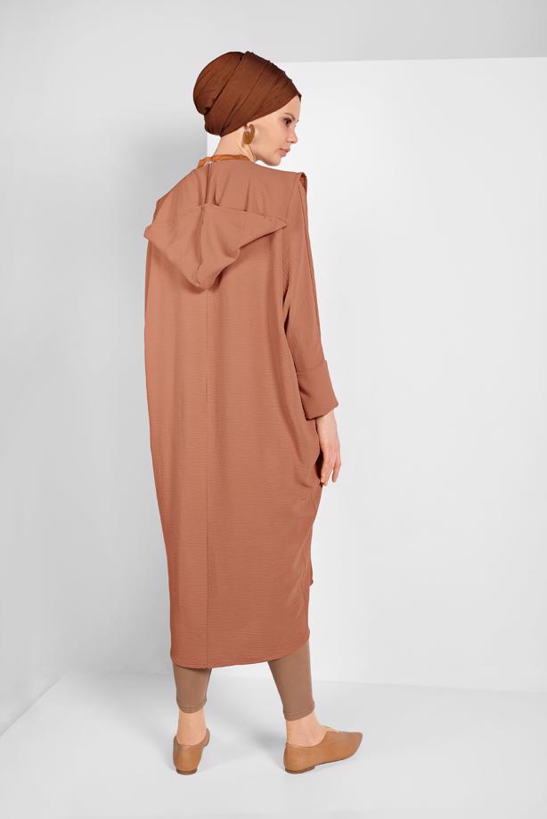 Tesettür giyim KAHVE SALAŞ KESİM BAĞLAMALI CEKET 6039 - TRENDTESETTÜR