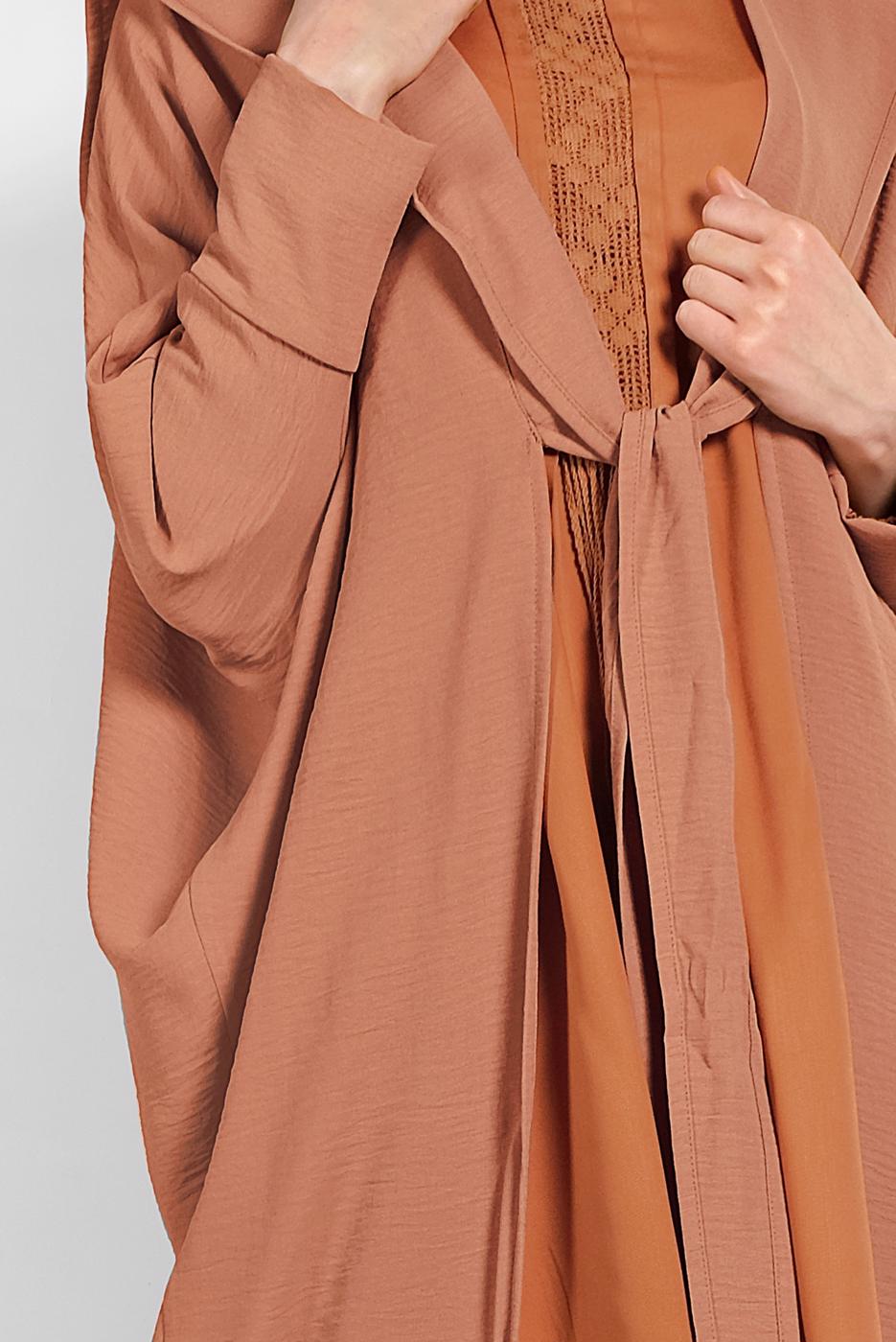 Tesettür giyim KAHVE SALAŞ KESİM BAĞLAMALI CEKET 6039