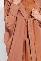 Tesettür giyim KAHVE SALAŞ KESİM BAĞLAMALI CEKET 6039