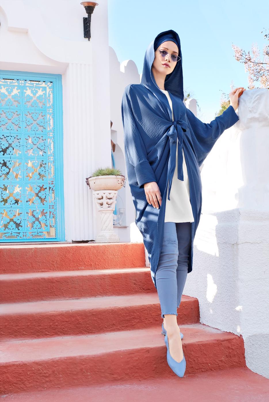 Tesettür giyim LACİVERT SALAŞ KESİM BAĞLAMALI CEKET 6039