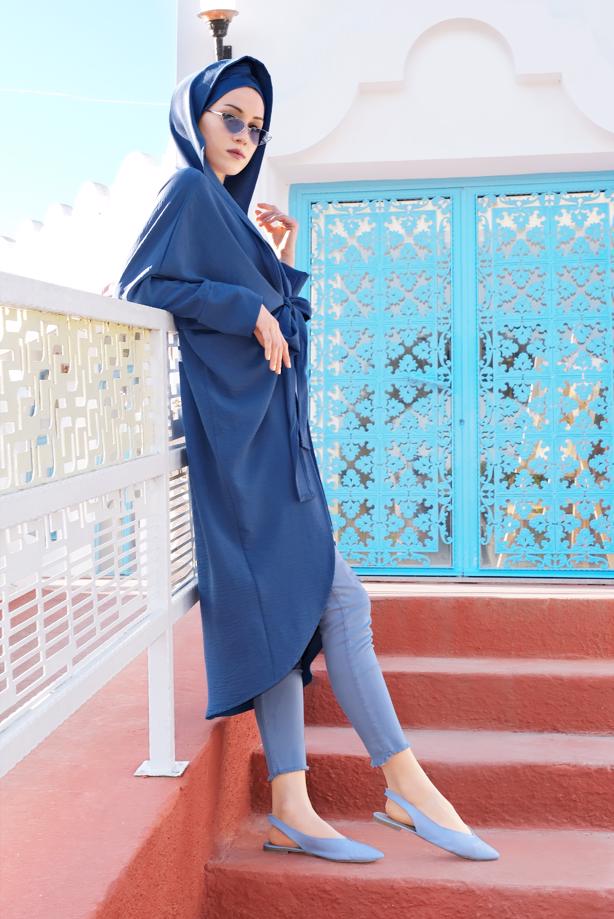 Tesettür giyim LACİVERT SALAŞ KESİM BAĞLAMALI CEKET 6039 - TRENDTESETTÜR