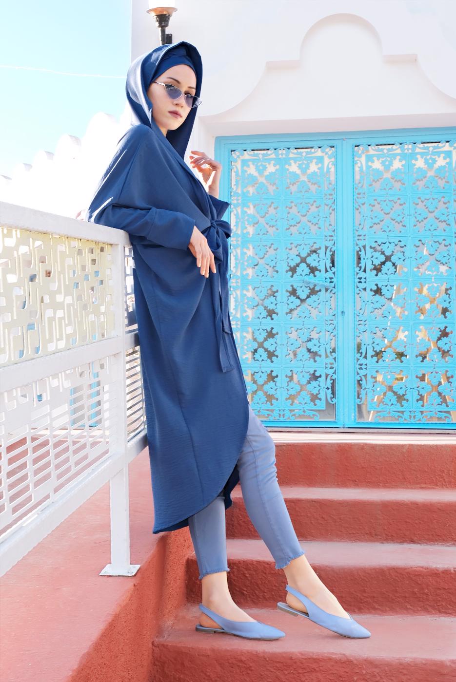 Tesettür giyim LACİVERT SALAŞ KESİM BAĞLAMALI CEKET 6039