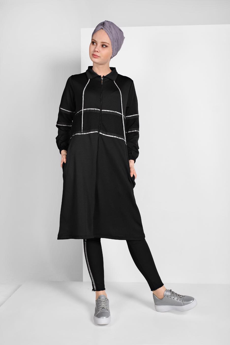 Vêtements hijab NOIR VESTE SPORT EN RÉSILLÉ RAYÉE 6206