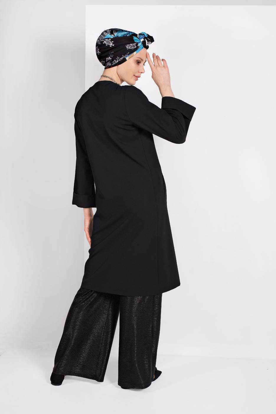 Vêtements hijab NOIR VESTE FLUIDE À BOUTONNÉE 6304 