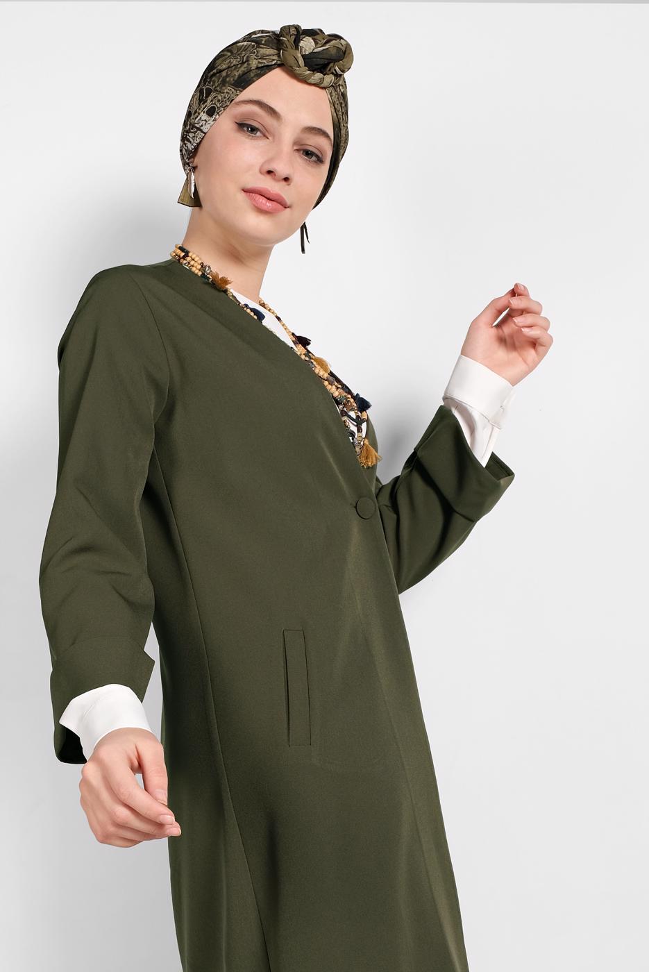 Hijab clothing KHAKI FLOWING BUTTONED JACKET 6304