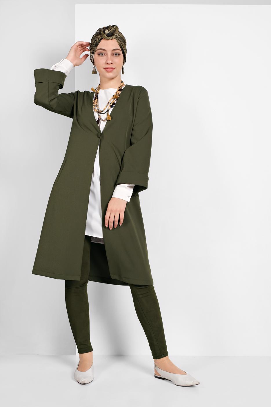 Hijab clothing KHAKI FLOWING BUTTONED JACKET 6304