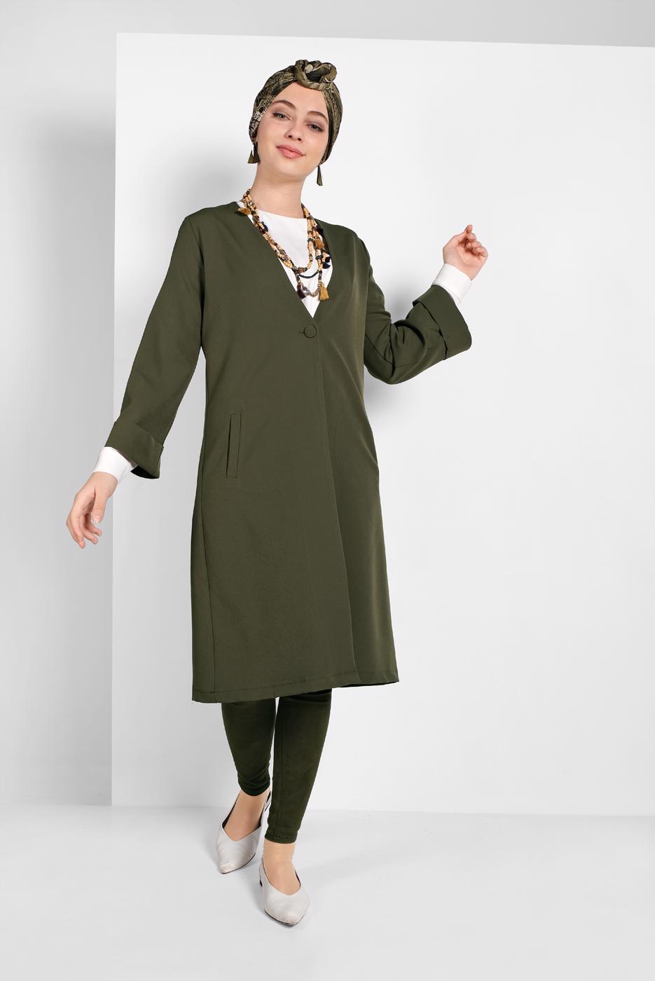 Hijab clothing KHAKI FLOWING BUTTONED JACKET 6304