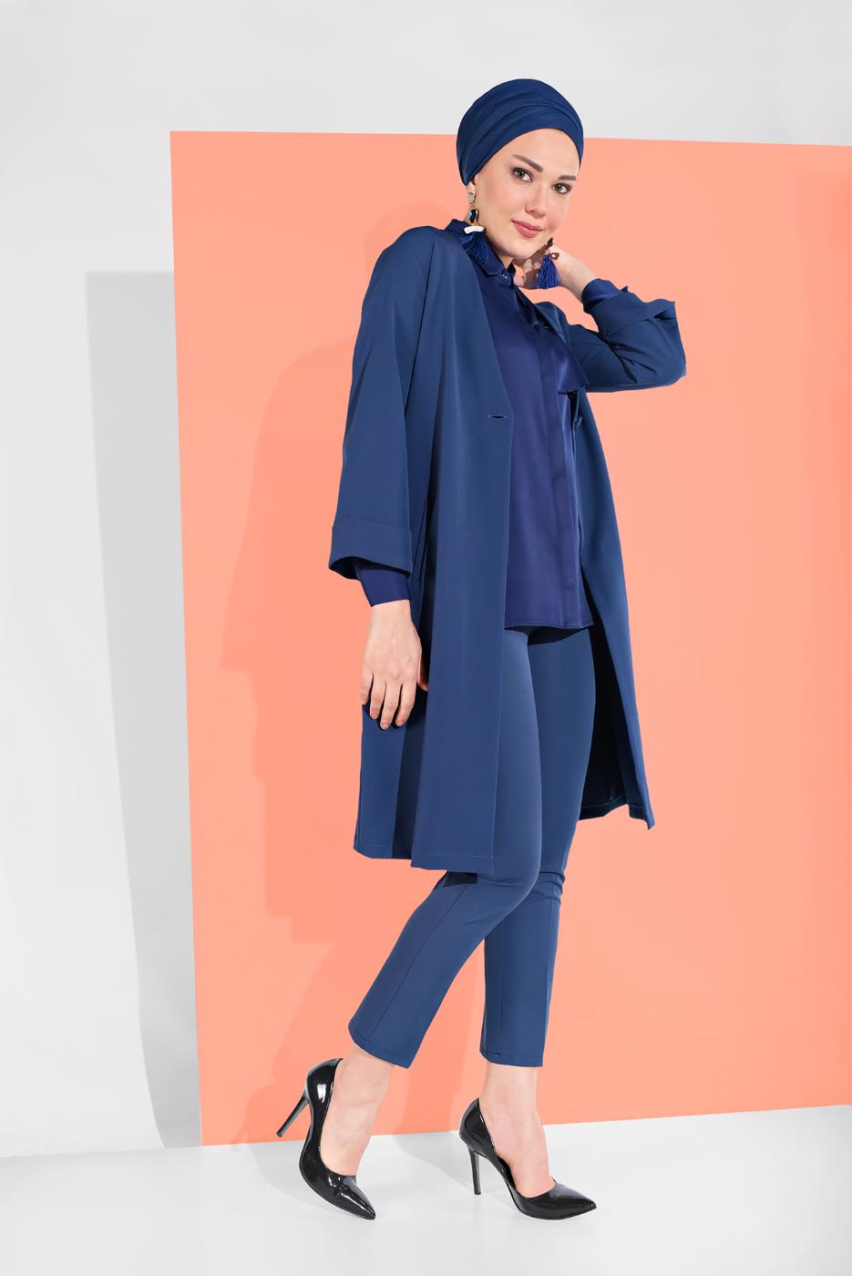 Tesettür giyim LACİVERT GENİŞ KOL DÜĞMELİ CEKET 6304