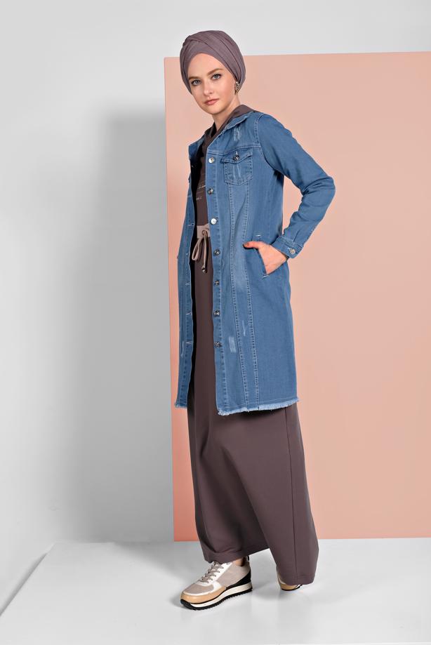 Hijab clothing  FRINGED-HEM DENIM JACKET 6460  - TRENDTESETTÜR