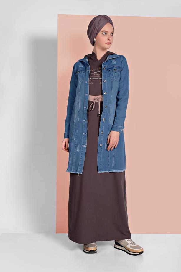 Hijab clothing  FRINGED-HEM DENIM JACKET 6460  - TRENDTESETTÜR