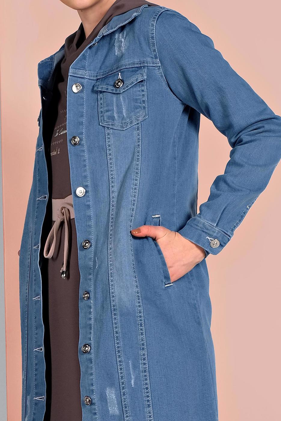 Hijab clothing BLUE FRINGED-HEM DENIM JACKET 6460 
