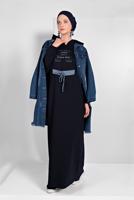 Hijab clothing NAVY BLUE FRINGED-HEM DENIM JACKET 6460 