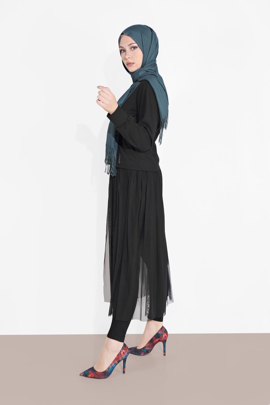 Tesettür giyim SİYAH TÜL DETAYLI CEKET 8116 