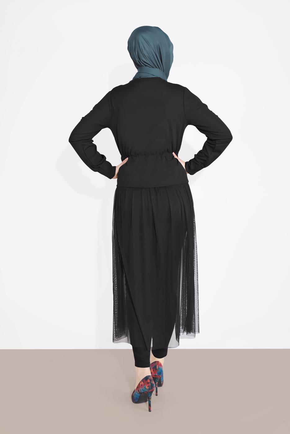 Tesettür giyim SİYAH TÜL DETAYLI CEKET 8116 