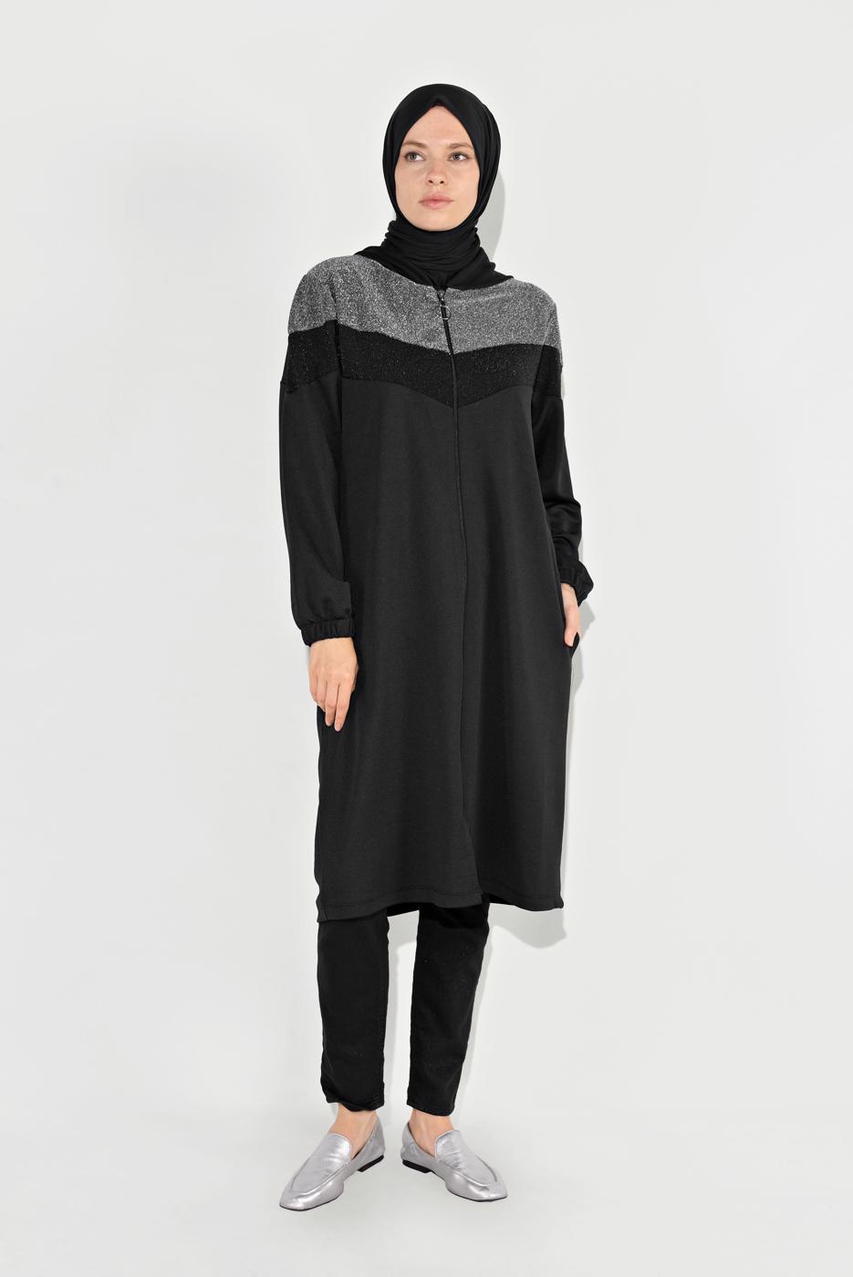 Tesettür giyim SİYAH FERMUARLI EŞOFMAN CEKET 8136
