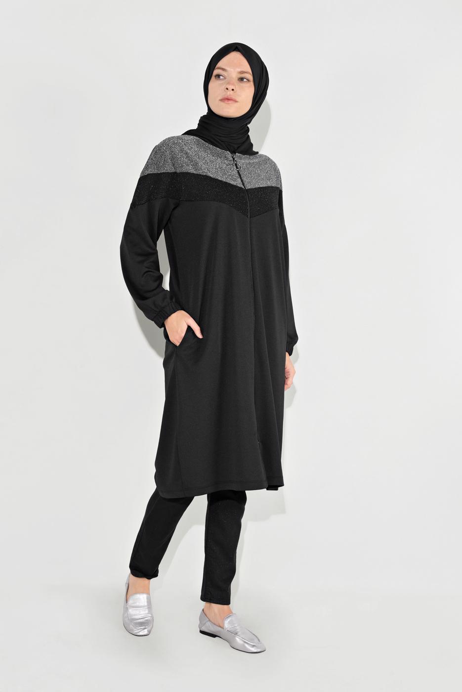 Tesettür giyim SİYAH FERMUARLI EŞOFMAN CEKET 8136