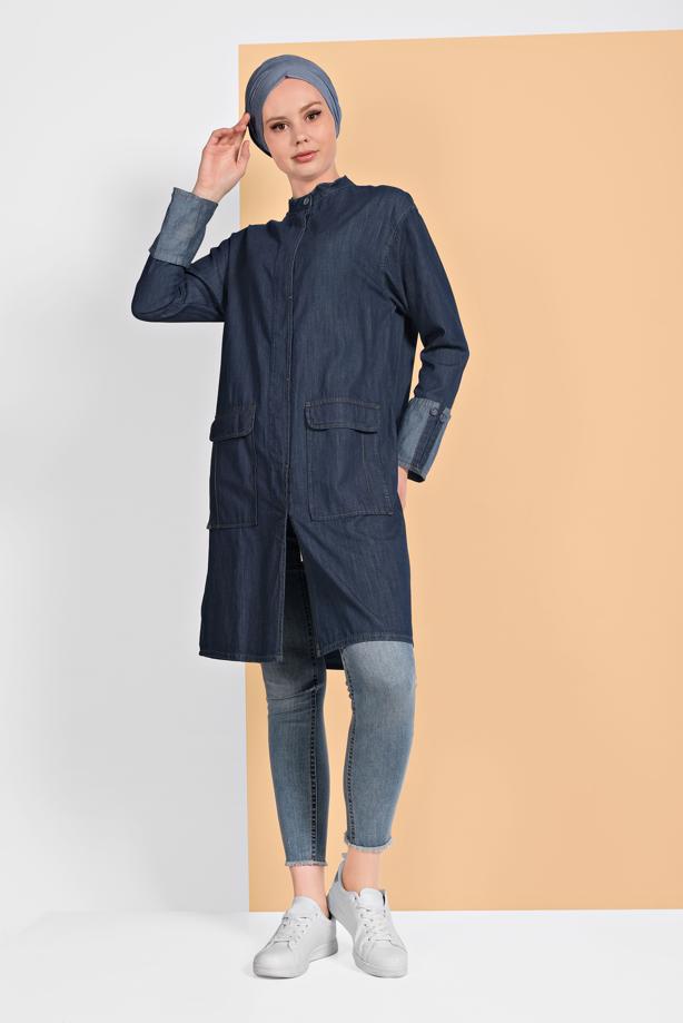 Vêtements hijab BLEU VESTE EN JEAN 9304 - TRENDTESETTÜR