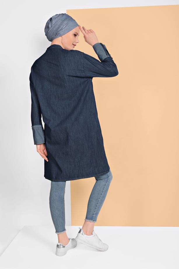 Vêtements hijab BLEU VESTE EN JEAN 9304 - TRENDTESETTÜR